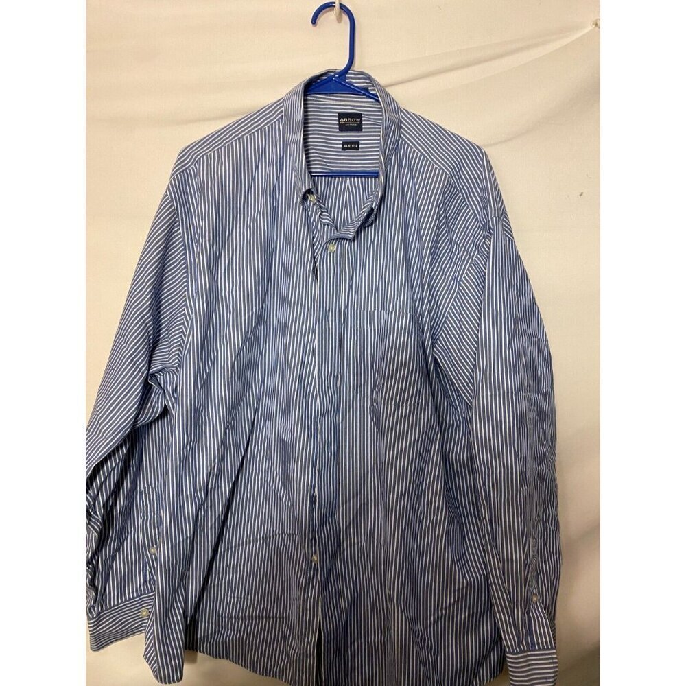 Arrow Mens Stripe Long Sleeve Button UP Shirt Blue Mens Big Tall 18 18.5